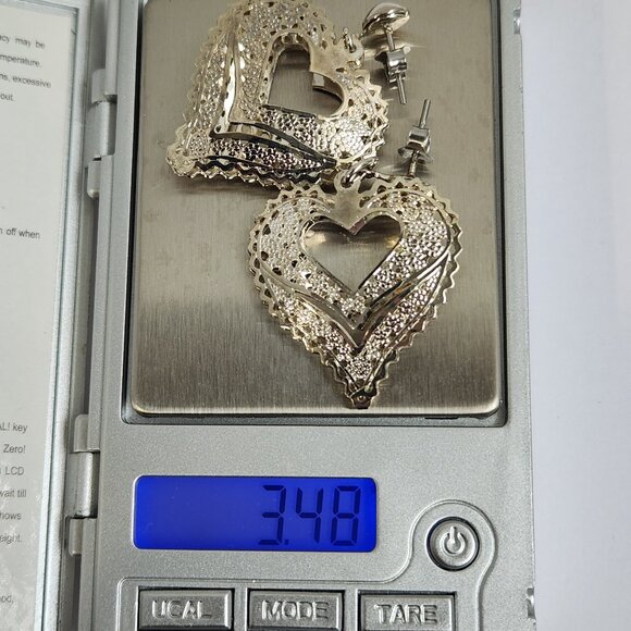 VTG NIB 3.48g 925 Retro "Puffed" Thin Silver Filigree Open Drop Stud Earrings - Picture 11 of 15